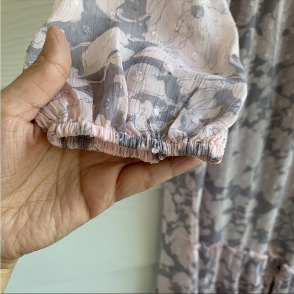 Lovestitch Pink Grey Floral Swiss Dot‎ Maxi Shift Dress Medium V Neck - Picture 8 of 12